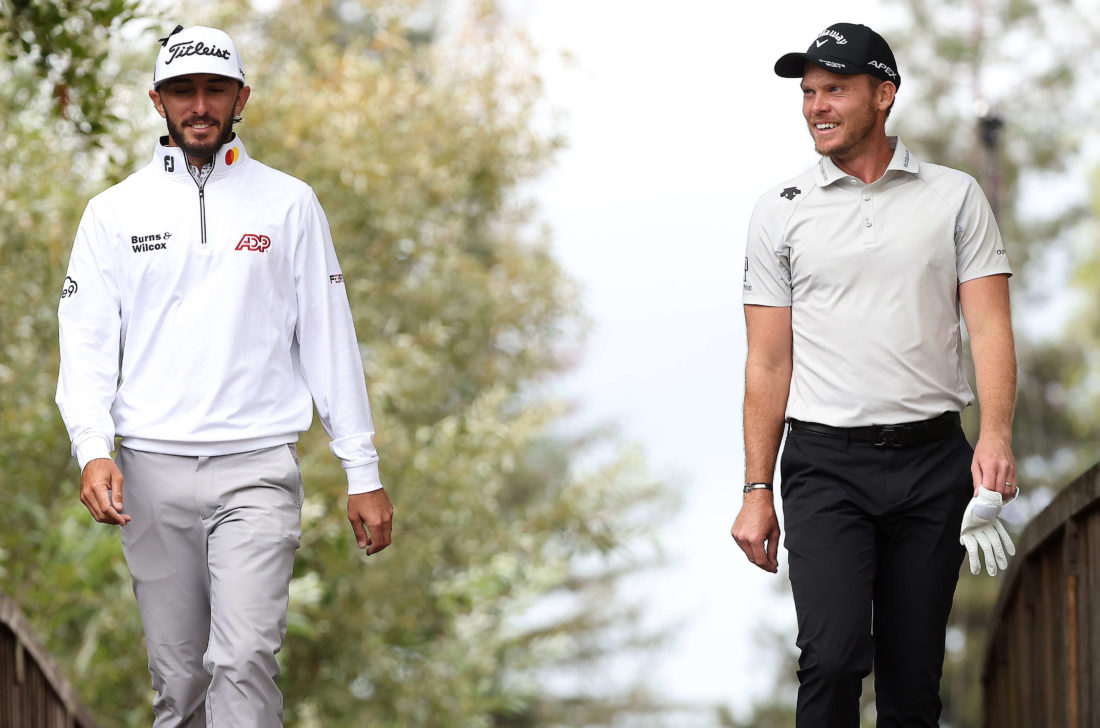 NAPA, CALIFORNIA - SEPTEMBER 18: Danny Willett of England and Max Homa of the United States walk on the eighth hole during the final round of the Fortinet Championship at Silverado Resort and Spa North course on September 18, 2022 in Napa, California.tour news (Photo by Mike Mulholland/Getty Images)