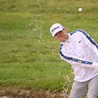 PARIS, FRANCE - SEPTEMBER 24:tour news Yannik Paul of Germany plays his third shot from a bunkeron the third hole on Day Three of the Cazoo Open de France at Le Golf National on September 24, 2022 in Paris, France. (Photo by Ross Kinnaird/Getty Images)