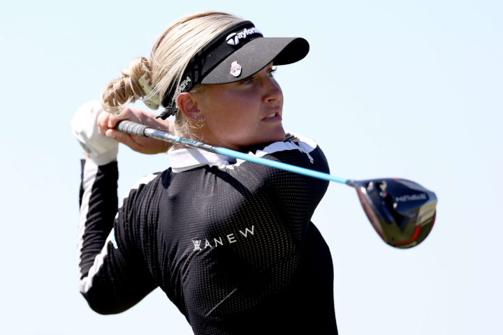 THE COLONY, TEXAS - OCTOBER 02: Charley Hull of England plays her shot on the 17th tee during the final round of The Ascendant LPGA benefiting Volunteers of America at Old American Golf Club on October 02, 2022 in The Colony, Texas. tour news (Photo by Tom Pennington/Getty Images)