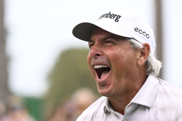 CARY, NORTH CAROLINA - OCTOBER 16: Fred Couples laughs on the 18th green after winning in the final round of the SAS Championship at Prestonwood Country Club on October 16, 2022 in Cary, North Carolina. tour news (Photo by Eakin Howard/Getty Images)