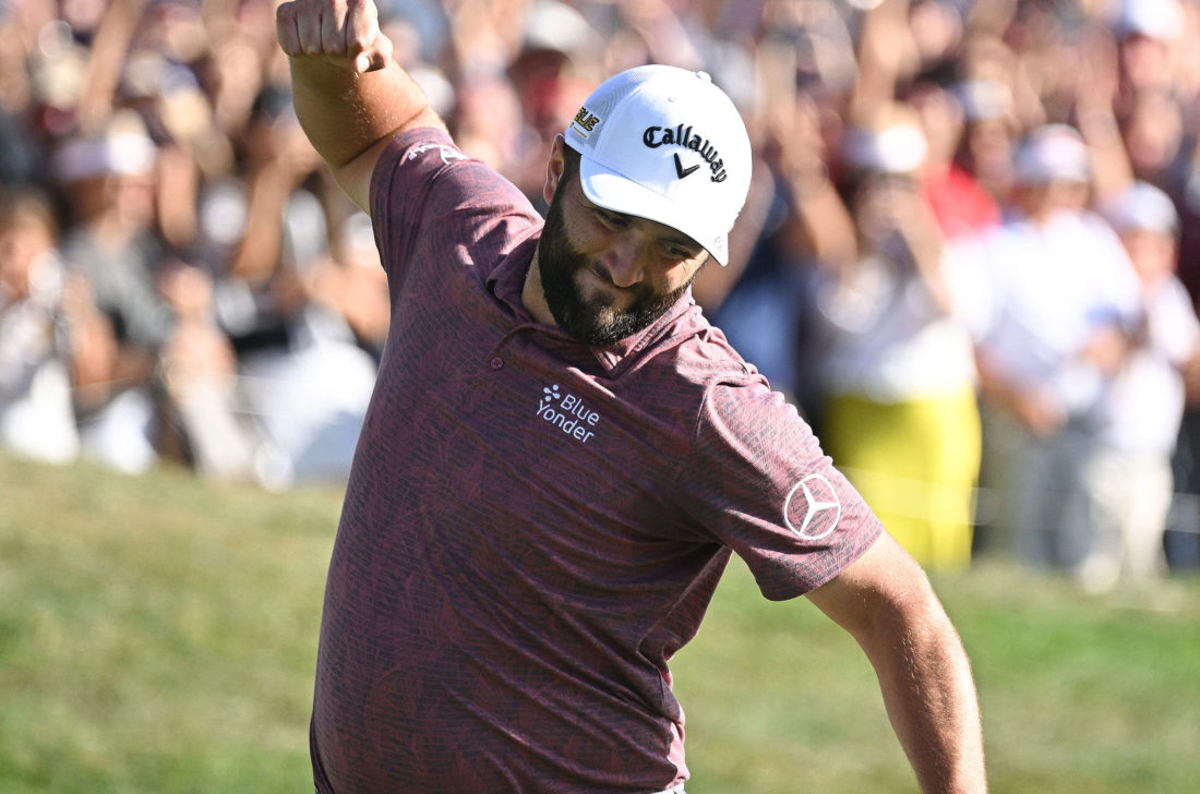 MADRID, SPAIN - OCTOBER 09: Jon Rahm of Spain celebrates the winning putt on the 18th hole during Day Four of the acciona Open de Espana presented by Madrid at Club de Campo Villa de Madrid on October 09, 2022 in Madrid, Spain. tour news (Photo by Stuart Franklin/Getty Images)