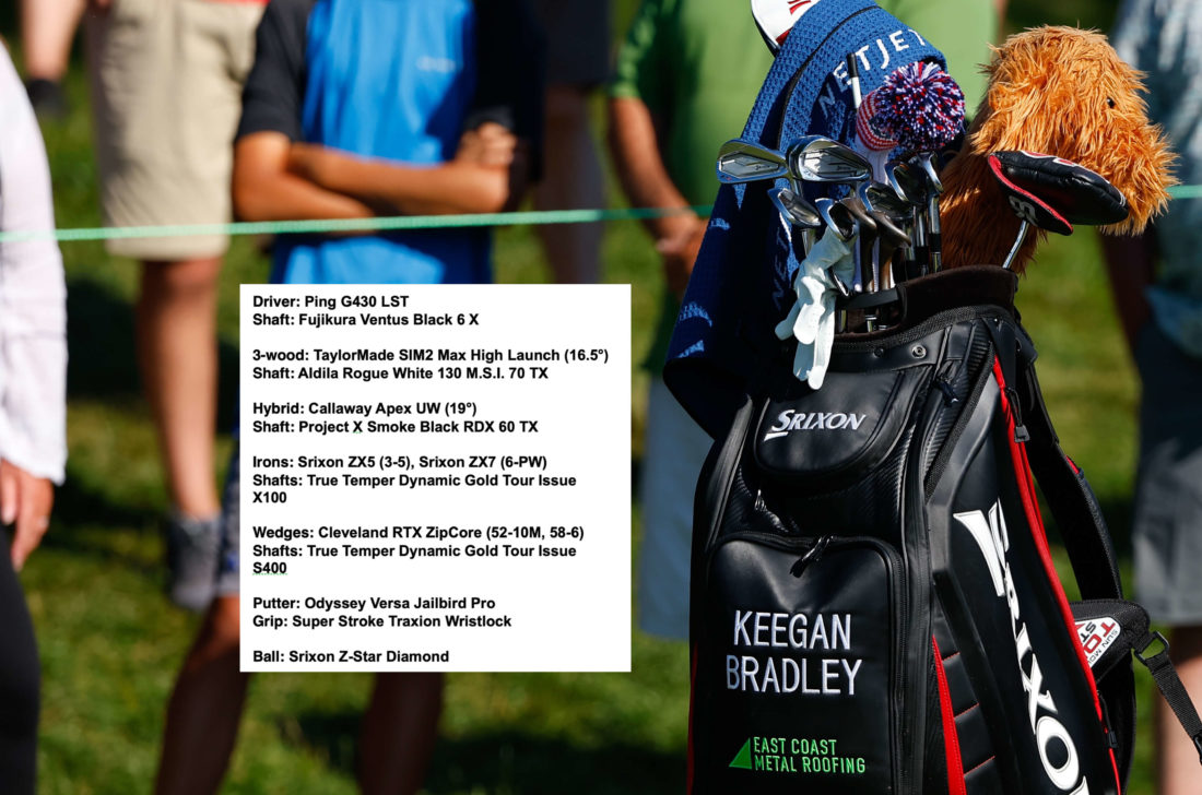 CROMWELL, CT - JUNE 25: tour news A general view of Keegan Bradley's golf bag at the first tee during the 3rd round of the Travelers Championship on June 25, 2022 at TPC River Highlands in Cromwell Connecticut. (Photo by Rich Graessle/Icon Sportswire via Getty Images)