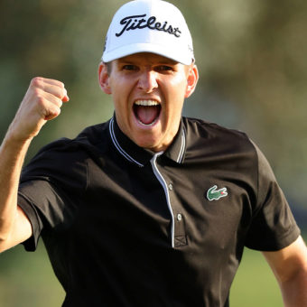 PALMA DE MALLORCA, SPAIN - OCTOBER 23: Yannik Paul of Germany celebrates after making a birdie on the 18th green to win the Mallorca Golf Open at Son Muntaner Golf Club on October 23, 2022 in Palma de Mallorca, Spain. (Photo by Andrew Redington/Getty Images)