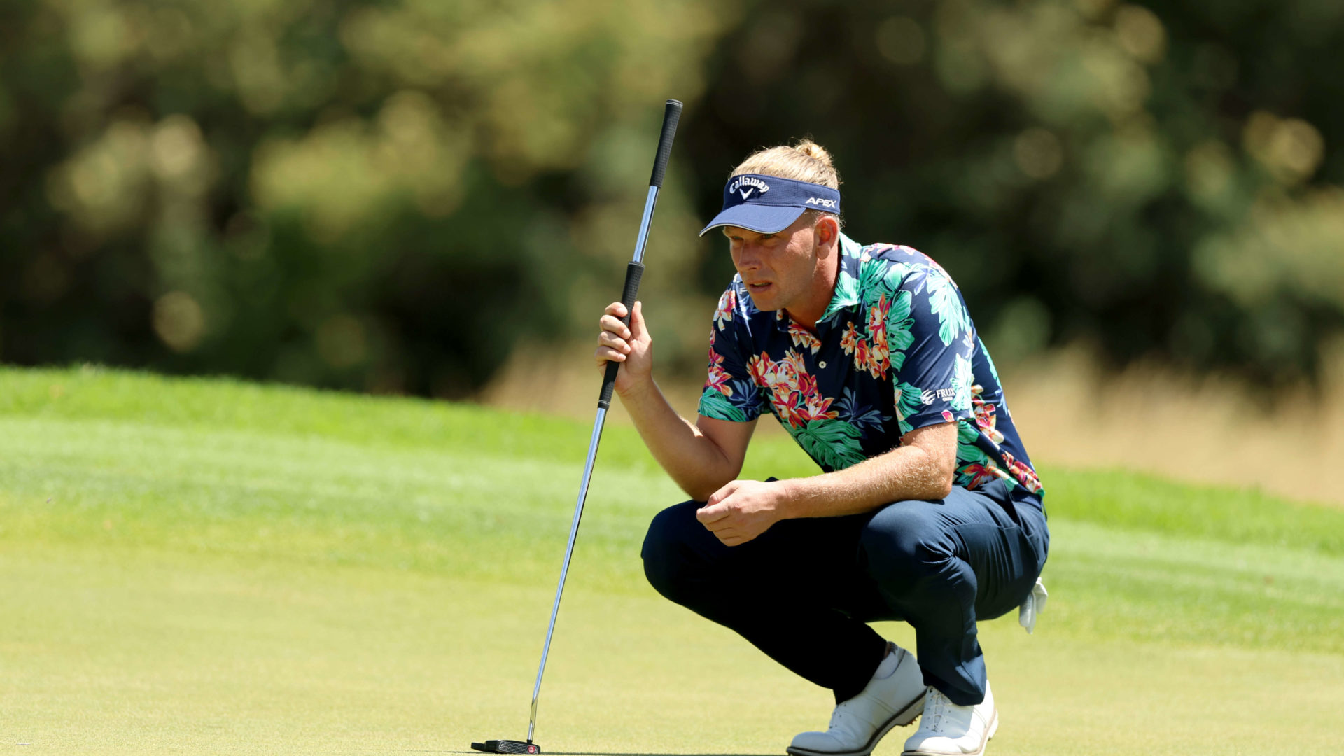 JOHANNESBURG, SOUTH AFRICA - NOVEMBER 27: Marcel Siem of Germany line up a putt o the ninth green during the final round of the Joburg Open at Houghton GC on November 27, 2022 in Johannesburg, South Africa. tour news (Photo by Luke Walker/Getty Images)