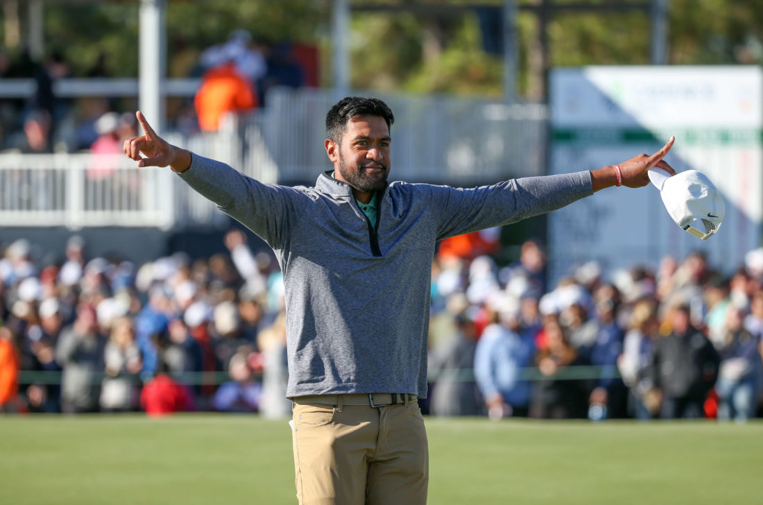 HOUSTON, TX - NOVEMBER 13: Tony Finau (USA) celebrates after winning tournament in the Final Round of the Cadence Bank Houston Open at Memorial Park Golf Course on November 13, 2022 in Houston, Texas. (Photo by Leslie Plaza Johnson/Icon Sportswire via Getty Images) tour news