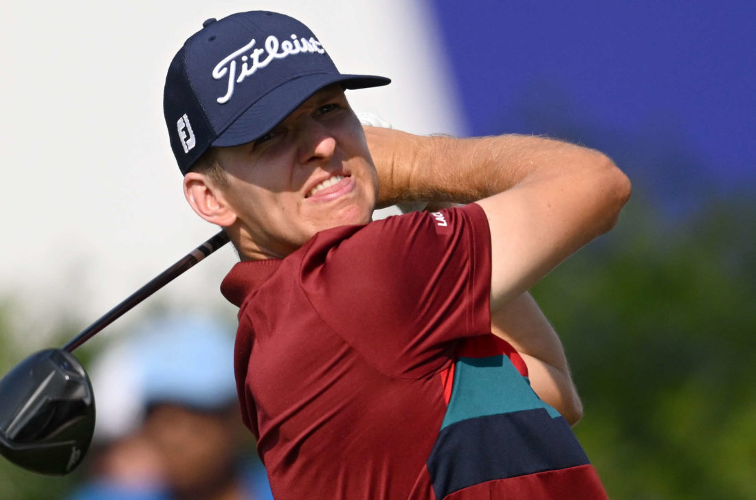 DUBAI, UNITED ARAB EMIRATES - NOVEMBER 19: Yannik Paul of Germany plays his tee shot on the 14th hole during Day Three of the DP World Tour Championship on the Earth Course at Jumeirah Golf Estates on November 19, 2022 in Dubai, United Arab Emirates. tour new s(Photo by Ross Kinnaird/Getty Images)