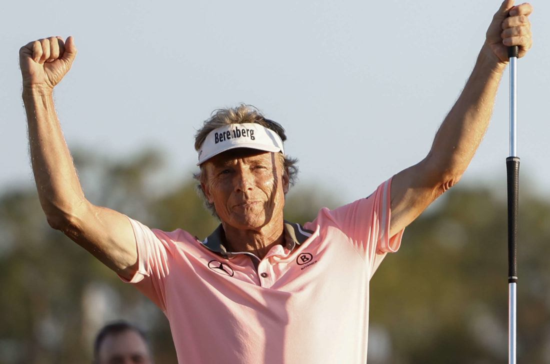 NAPLES, FLORIDA - FEBRUARY 19: Bernhard Langer of Germany reacts after sinking a putt for birdie on the 18th green to win the final round of the Chubb Classic and break the record for all time career wins at Tiburon Golf Club on February 19, 2023 in Naples, Florida. (Photo by Douglas P. DeFelice/Getty Images) tour news