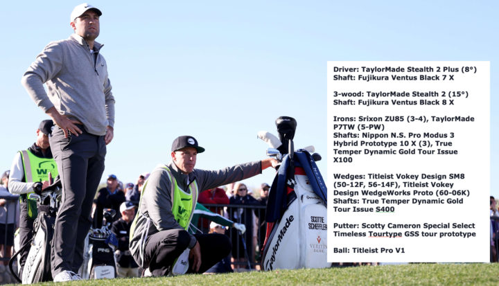 SCOTTSDALE, ARIZONA - FEBRUARY 10: Scottie Scheffler of the United States and caddie Ted Scott wait on the 18th tee during the continuation of the first round of the WM Phoenix Open at TPC Scottsdale on February 10, 2023 in Scottsdale, Arizona. (Photo by Maddie Meyer/Getty Images)