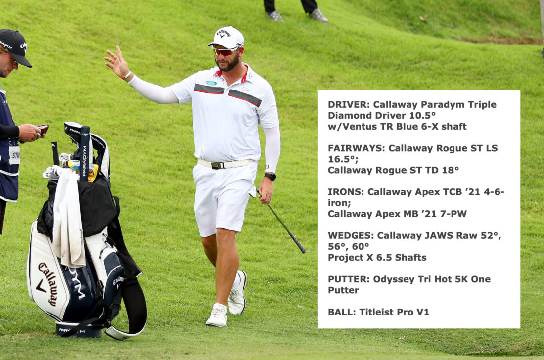 SINGAPORE, SINGAPORE - FEBRUARY 12: Ockie Strydom of South Africa reacts after playing his third shot on the 18th hole during Day Four of the Singapore Classic at Laguna National Golf Resort Club on February 12, 2023 in Singapore. tour news (Photo by Yong Teck Lim/Getty Images)