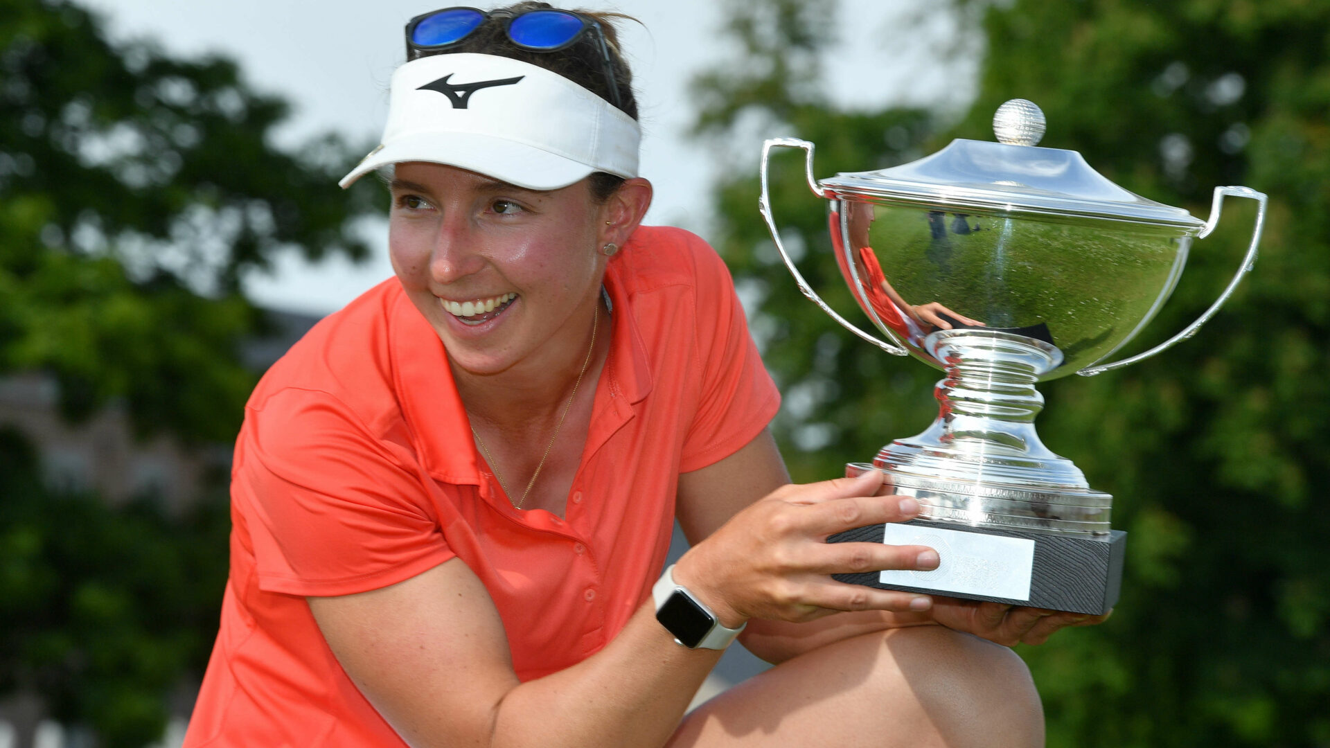 28/05/2023. Ladies European Tour 2023 tour news. Belgian Ladies Open, Naxhelet Golf Club, Belgium. 26-28. Patricia Isabel Schmidt of Germany poses as she wins the Belgian Ladies Open 2023. Credit: Mark Runnacles/ LET tour news