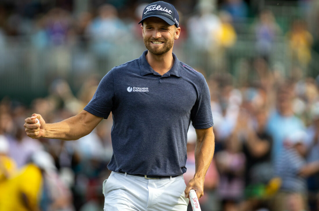CHARLOTTE, NC - MAY 7: Wyndham Clark immediately celebrates after making his final putt on the 18th hole during the Final Round at the Wells Fargo Championship at Quail Hollow Golf Club on May 7, 2023 in Charlotte, North Carolina. (Photo by Eston Parker/ISI Photos/Getty Images). tour news