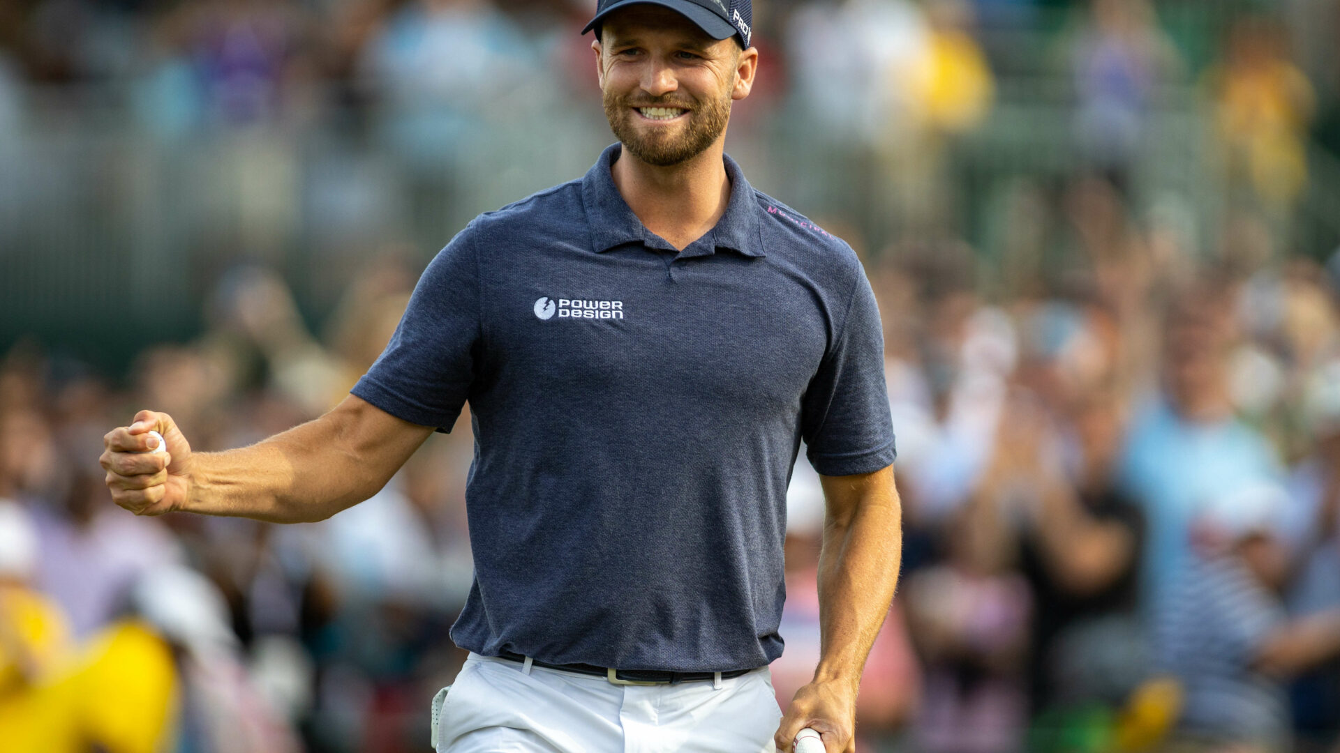 CHARLOTTE, NC - MAY 7: Wyndham Clark immediately celebrates after making his final putt on the 18th hole during the Final Round at the Wells Fargo Championship at Quail Hollow Golf Club on May 7, 2023 in Charlotte, North Carolina. (Photo by Eston Parker/ISI Photos/Getty Images). tour news