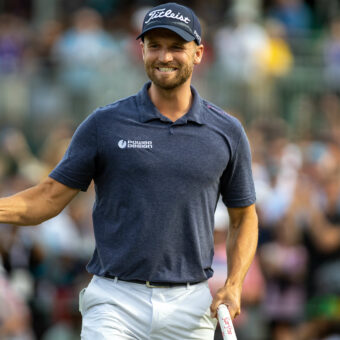 CHARLOTTE, NC - MAY 7: Wyndham Clark immediately celebrates after making his final putt on the 18th hole during the Final Round at the Wells Fargo Championship at Quail Hollow Golf Club on May 7, 2023 in Charlotte, North Carolina. (Photo by Eston Parker/ISI Photos/Getty Images). tour news