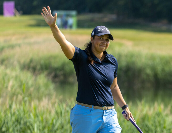 18/06/2023. Ladies European Tour 2023. Amundi German Masters, Golf & Country Club Seddiner See, Berlin, Germany . 15-18 June. Kristyna Napoleaova of the Czech Republic celebrates her win on the first playoff hole. Credit: Tristan Jones/ LET