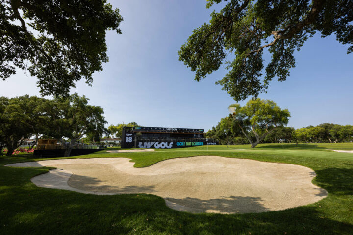 A scenic view of the 18th hole during the practice round ahead of LIV Golf Andalucía at the Real Club Valderrama on Wednesday, June 28, 2023 in San Roque, Spain. (Photo by Chris Trotman/LIV Golf)