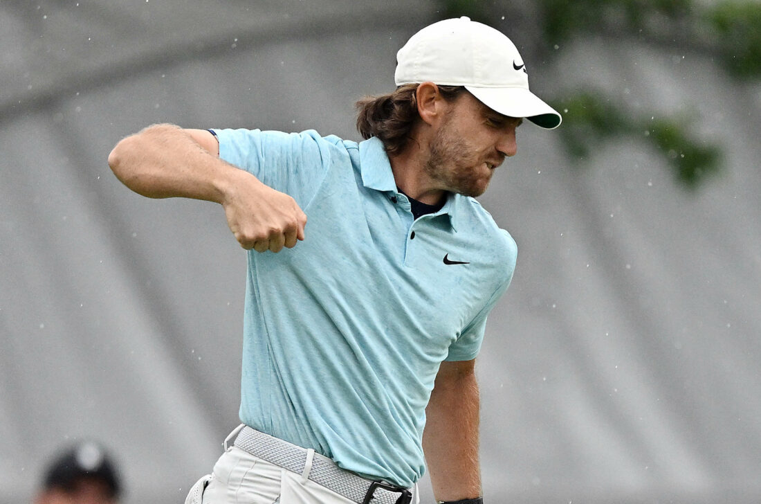 TORONTO, ONTARIO - JUNE 11: Tommy Fleetwood of England reacts on the 18th green after making a putt on the first playoff hole to force a second playoff as Nick Taylor of Canada looks on during the final round of the RBC Canadian Open at Oakdale Golf & Country Club on June 11, 2023 in Toronto, Ontario. (Photo by Minas Panagiotakis/Getty Images) tour news