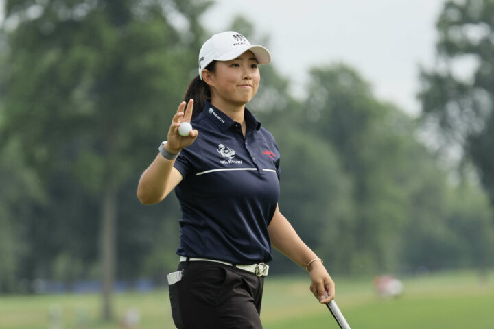 SPRINGFIELD, NEW JERSEY - JUNE 25: Ruoning Yin of China acknowledges fans after making the winning putt on the 18th green during the final round of the KPMG Women's PGA Championship at Baltusrol Golf Club on June 25, 2023 in Springfield, New Jersey. (Photo by Andy Lyons/Getty Images) tour news