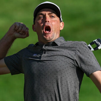 CROMWELL, CONNECTICUT - JUNE 25: Keegan Bradley of the United States celebrates after winning on the 18th green during the final round of the Travelers Championship at TPC River Highlands on June 25, 2023 in Cromwell, Connecticut. (Photo by Patrick Smith/Getty Images) tour news