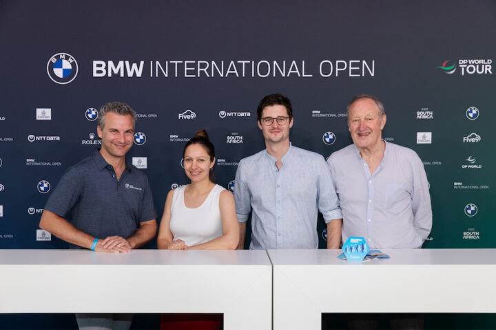 Eagles for Education – BMW engagiert sich für mehr Bildung im Golfpsort. Auf der Pressekonferenz zur BMW Int. Open 2023 (v.l.): Jörn Plinke (Leiter des BMW Golfsport Marketing), Lea Knobloch (Pressesprecherin Joblinge e.V.), Felix Donaubauer (Geschäftsführer Stiftung Kick ins Leben), Dr. Günter Lamperstorfer (Gründer und Stifter Kick ins Leben).