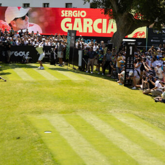 Captain Sergio Garcia of Fireballs GC hits his shot from the first tee during the first round of LIV Golf Andalucía at the Real Club Valderrama on Friday, June 30, 2023 in San Roque, Spain. (Photo by Scott Taetsch/LIV Golf)