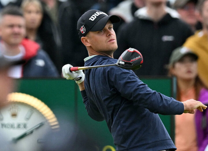 Germany's Hurly Long watches his drive from the 15th tee on day three of the 151st British Open Golf Championship at Royal Liverpool Golf Course in Hoylake, north west England on July 22, 2023. The 151st Open at The Royal Liverpool Golf Course is set to run until July 23. (Photo by Glyn KIRK / AFP) / RESTRICTED TO EDITORIAL USE (Photo by GLYN KIRK/AFP via Getty Images)