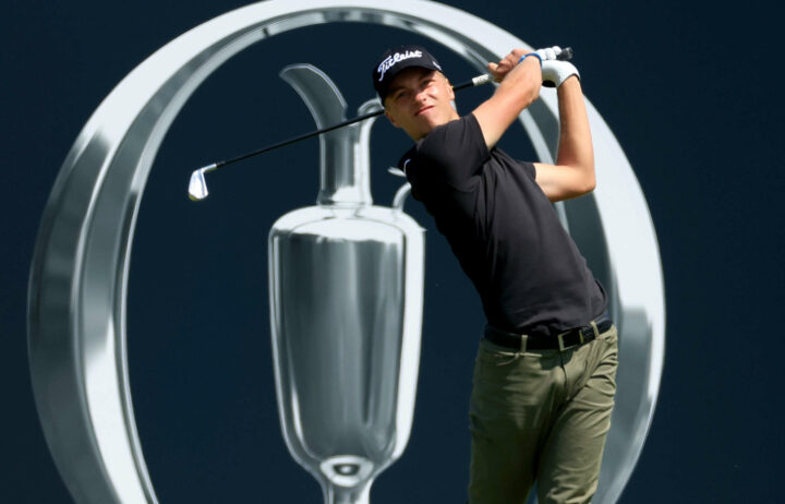 HOYLAKE, ENGLAND - JULY 20: Tiger Christensen of Germany plays his tee shot on the eighth hole during the first round of The 151st Open at Royal Liverpool Golf Club on July 20, 2023 in Hoylake, England. (Photo by David Cannon/Getty Images)