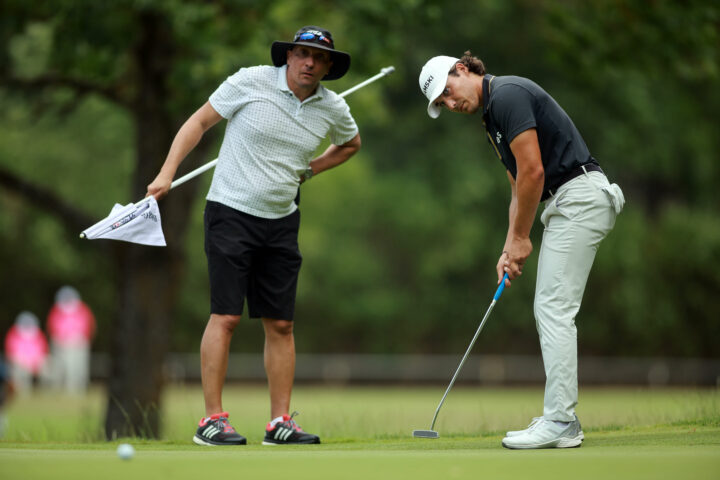 NEUBURG AN DER DONAU, GERMANY - JULY 23: Dominic Foos (R) of Germany tries a putt next to the 14th tee during Day Four of the Big Green Egg German Challenge powered by VcG at Wittelsbacher Golfclub on July 23, 2023 in Neuburg an der Donau, Germany. (Photo by Johannes Simon/Getty Images) tour news