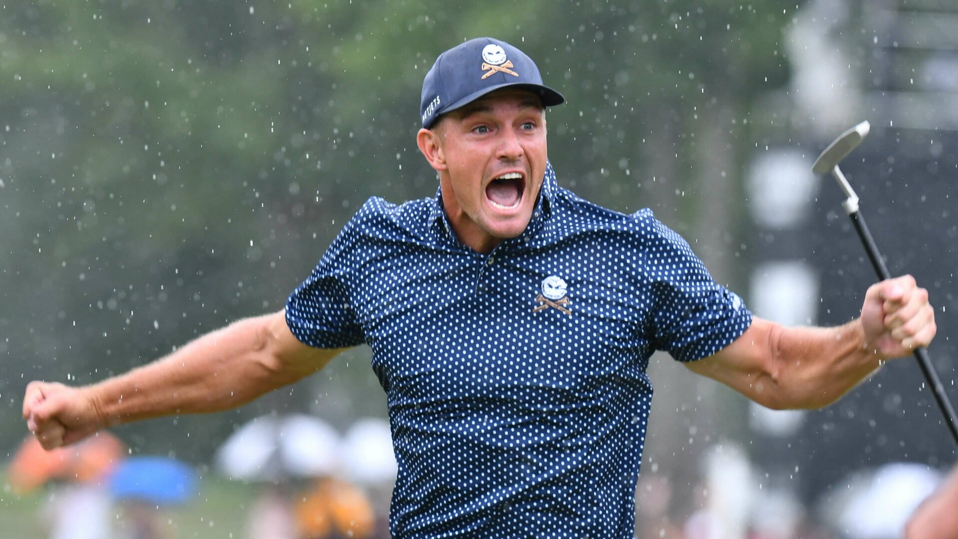 WHITE SULPHUR SPRINGS, WV - AUGUST 06: Bryson DeChambeau celebrates shooting a score of 58 during the final round of LIV Golf Greenbrier tournament at The Greenbrier Resort on August 06, 2023, in White Sulphur Springs, WV(Photo by Brian Bishop/Icon Sportswire via Getty Images) tour news