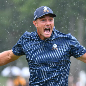 WHITE SULPHUR SPRINGS, WV - AUGUST 06: Bryson DeChambeau celebrates shooting a score of 58 during the final round of LIV Golf Greenbrier tournament at The Greenbrier Resort on August 06, 2023, in White Sulphur Springs, WV(Photo by Brian Bishop/Icon Sportswire via Getty Images) tour news