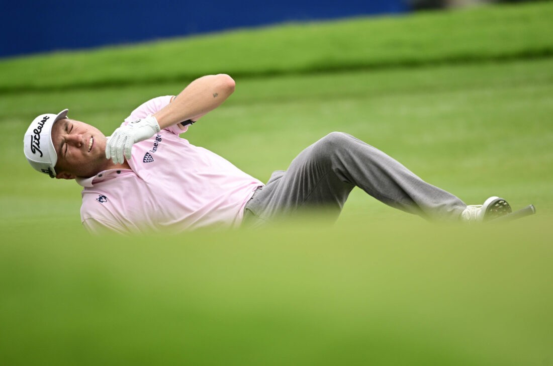 tour news GREENSBORO, NORTH CAROLINA - AUGUST 06: Justin Thomas of the United States reacts after a shot on the 18th green during the final round of the Wyndham Championship at Sedgefield Country Club on August 06, 2023 in Greensboro, North Carolina. (Photo by Logan Whitton/Getty Images) tour news