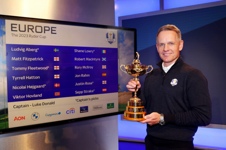 ISLEWORTH, ENGLAND - SEPTEMBER 04: Luke Donald, Captain of Team Europe poses for a photo during the Luke Donald Ryder Cup Wildcard Announcement at Sky Sports Studios on September 04, 2023 in Isleworth, England. (Photo by Andrew Redington/Getty Images)