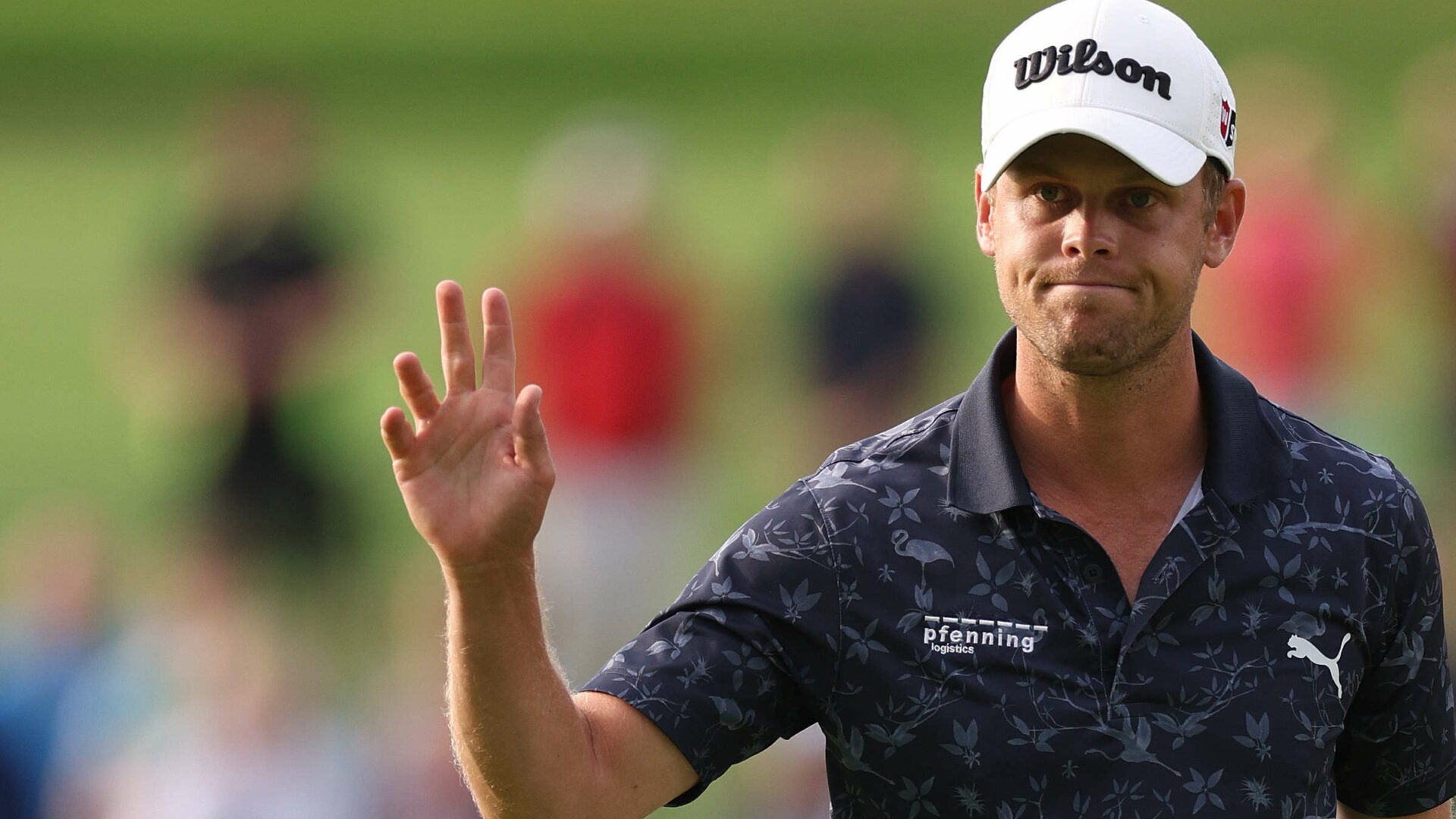 STRAFFAN, IRELAND - tour news SEPTEMBER 10: Hurly Long of Germany celebrates making a birdie on the 12th hole hole during Day Four of the Horizon Irish Open at The K Club on September 10, 2023 in Straffan, Ireland. (Photo by Richard Heathcote/Getty Images)