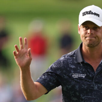 STRAFFAN, IRELAND - tour news SEPTEMBER 10: Hurly Long of Germany celebrates making a birdie on the 12th hole hole during Day Four of the Horizon Irish Open at The K Club on September 10, 2023 in Straffan, Ireland. (Photo by Richard Heathcote/Getty Images)