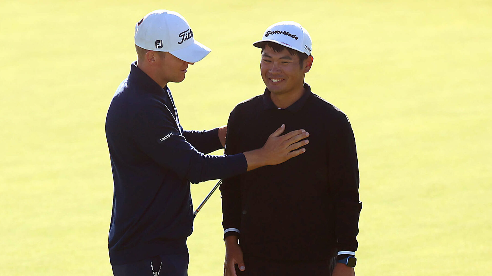 PARIS, FRANCE - SEPTEMBER 24: Ryo Hisatsune of Japan celebrates winning as he is embraced by Yannik Paul of Germany on the 18th green during Day Four of the Cazoo Open de France at Le Golf National on September 24, 2023 in Paris, France. (Photo by Luke Walker/Getty Images) tour news