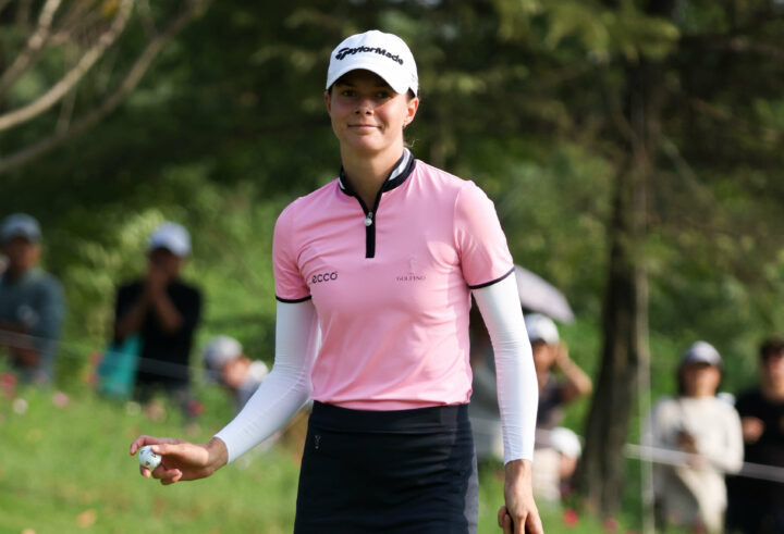 SHANGHAI, CHINA - OCTOBER 15: Esther Henseleit of Germany reacts after sinking her putt on the 17th green during the final round of the Buick LPGA Shanghai at Shanghai Qizhong Garden Golf Club on October 15, 2023 in Shanghai, China. (Photo by Zhe Ji/Getty Images) tour news