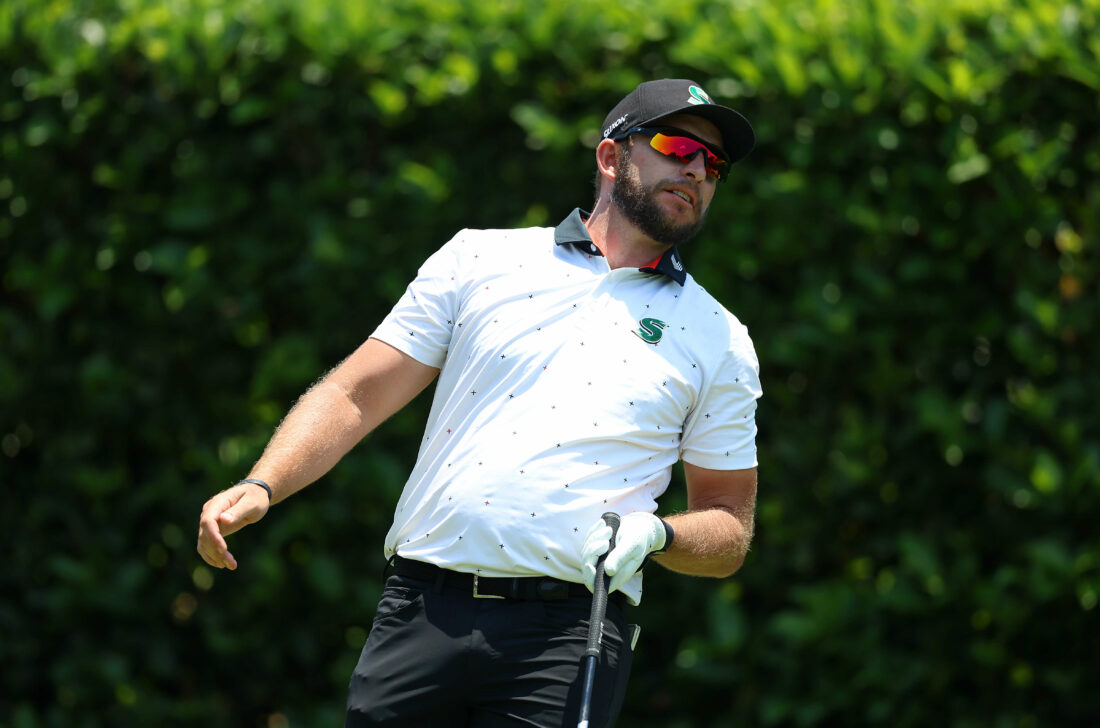 JOHANNESBURG, SOUTH AFRICA - NOVEMBER 26: Dean Burmester of South Africa reacts as he tees off on the second hole during Day Four of the Joburg Open at Houghton GC on November 26, 2023 in Johannesburg, South Africa. (Photo by Luke Walker/Getty Images) tour news