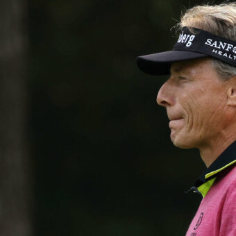 AUGUSTA, GEORGIA - APRIL 08: Bernhard Langer of Germany walks up the first fairway during the first round of the Masters at Augusta National Golf Club on April 08, 2021 in Augusta, Georgia. (Photo by Kevin C. Cox/Getty Images)