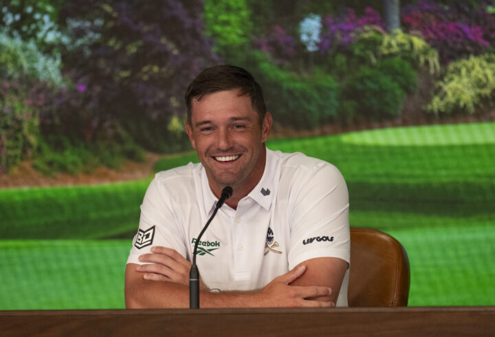 Bryson DeChambeau of the United States speaks to members of the media in a pre-event press conference prior to the Masters at Augusta National Golf Club, Tuesday, April 08, 2025. (Photo by Augusta National/Augusta National/Getty Images)
