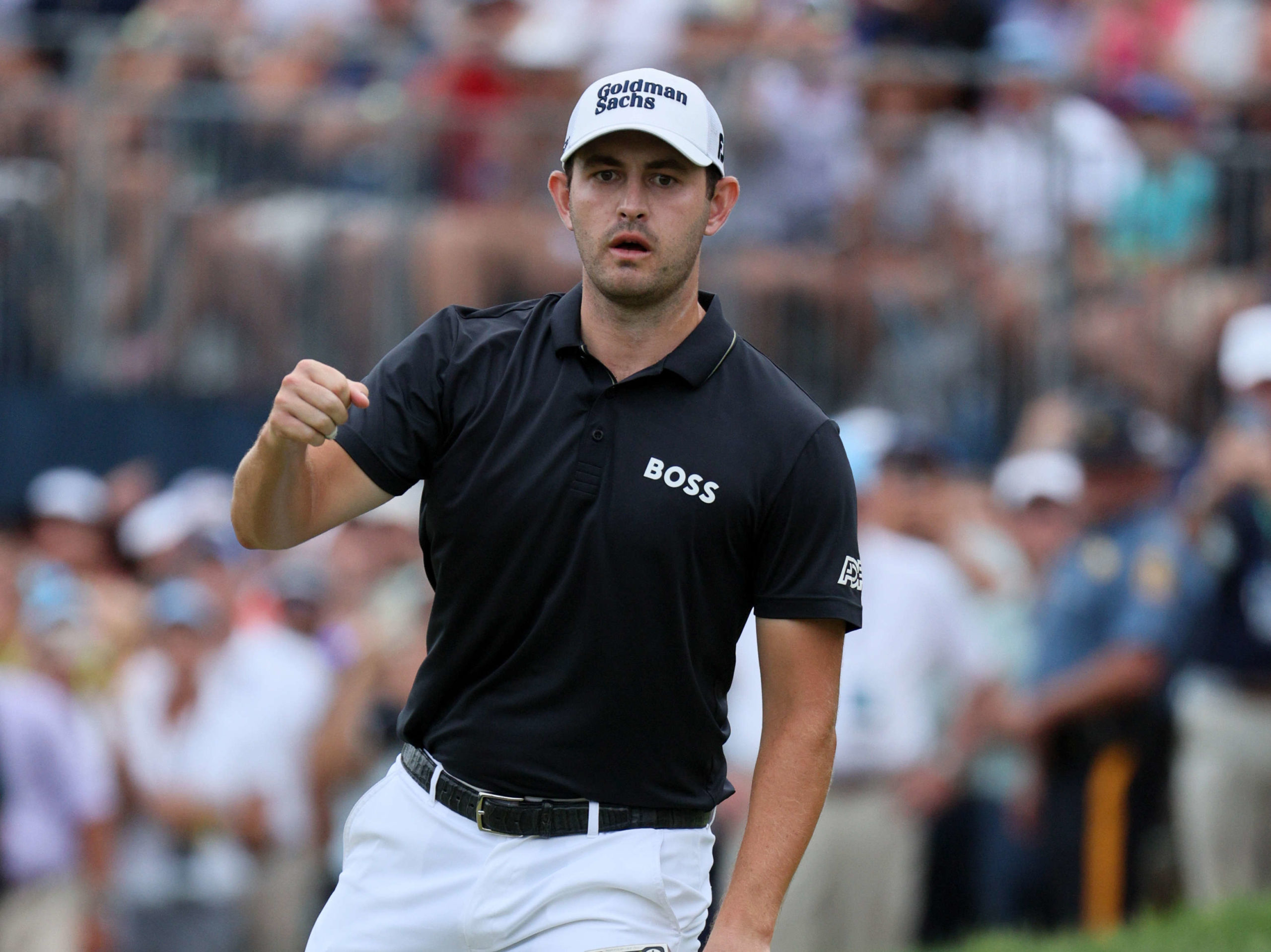 WILMINGTON, DELAWARE - AUGUST 21: Patrick Cantlay of the United States reacts to a missed putt for birdie on the 18th green during the final round of the BMW Championship at Wilmington Country Club on August 21, 2022 in Wilmington, Delaware. tour news (Photo by Andy Lyons/Getty Images)