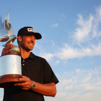 ABU DHABI, UNITED ARAB EMIRATES - JANUARY 22: Victor Perez of France poses for a photo with the trophy after winning the final round of the Abu Dhabi HSBC Championship at Yas Links Golf Course on January 22, 2023 in Abu Dhabi, United Arab Emirates. (Photo by Andrew Redington/Getty Images) tour news