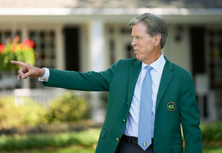 AUGUSTA, GEORGIA - APRIL 02: Fred Ridley, Chairman of Augusta National Golf Club, looks on during the Drive, Chip and Putt Championship at Augusta National Golf Club at Augusta National Golf Club on April 02, 2023 in Augusta, Georgia. (Photo by Ross Kinnaird/Getty Images)