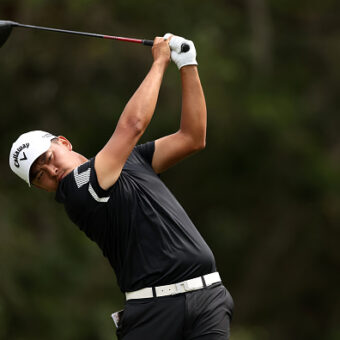PALM HARBOR, FLORIDA - MARCH 23: Kevin Yu of Chinese Taipei plays his shot from the ninth tee during the final round of the Valspar Championship 2025 at Innisbrook Resort and Golf Club on March 23, 2025 in Palm Harbor, Florida. (Photo by Brennan Asplen/Getty Images)