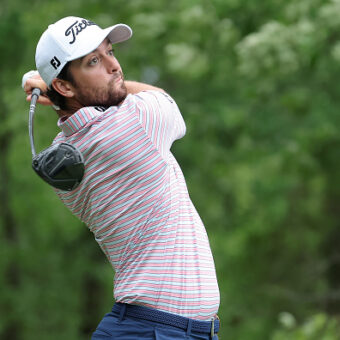 HOUSTON, TEXAS - MARCH 27: Davis Riley of the United States hits his tee shot on the sixth hole during the first round of the Texas Children's Houston Open 2025 at Memorial Park Golf Course on March 27, 2025 in Houston, Texas. (Photo by Jonathan Bachman/Getty Images)