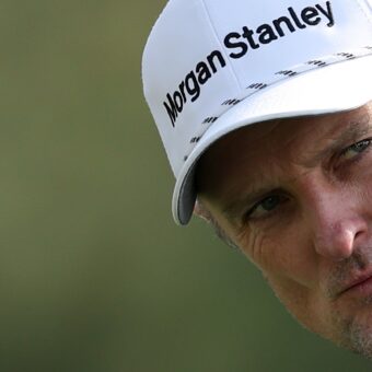 AUGUSTA, GEORGIA - APRIL 10: Justin Rose of England looks on from the 18th tee during the first round of the 2025 Masters Tournament at Augusta National Golf Club on April 10, 2025 in Augusta, Georgia. (Photo by Richard Heathcote/Getty Images)
