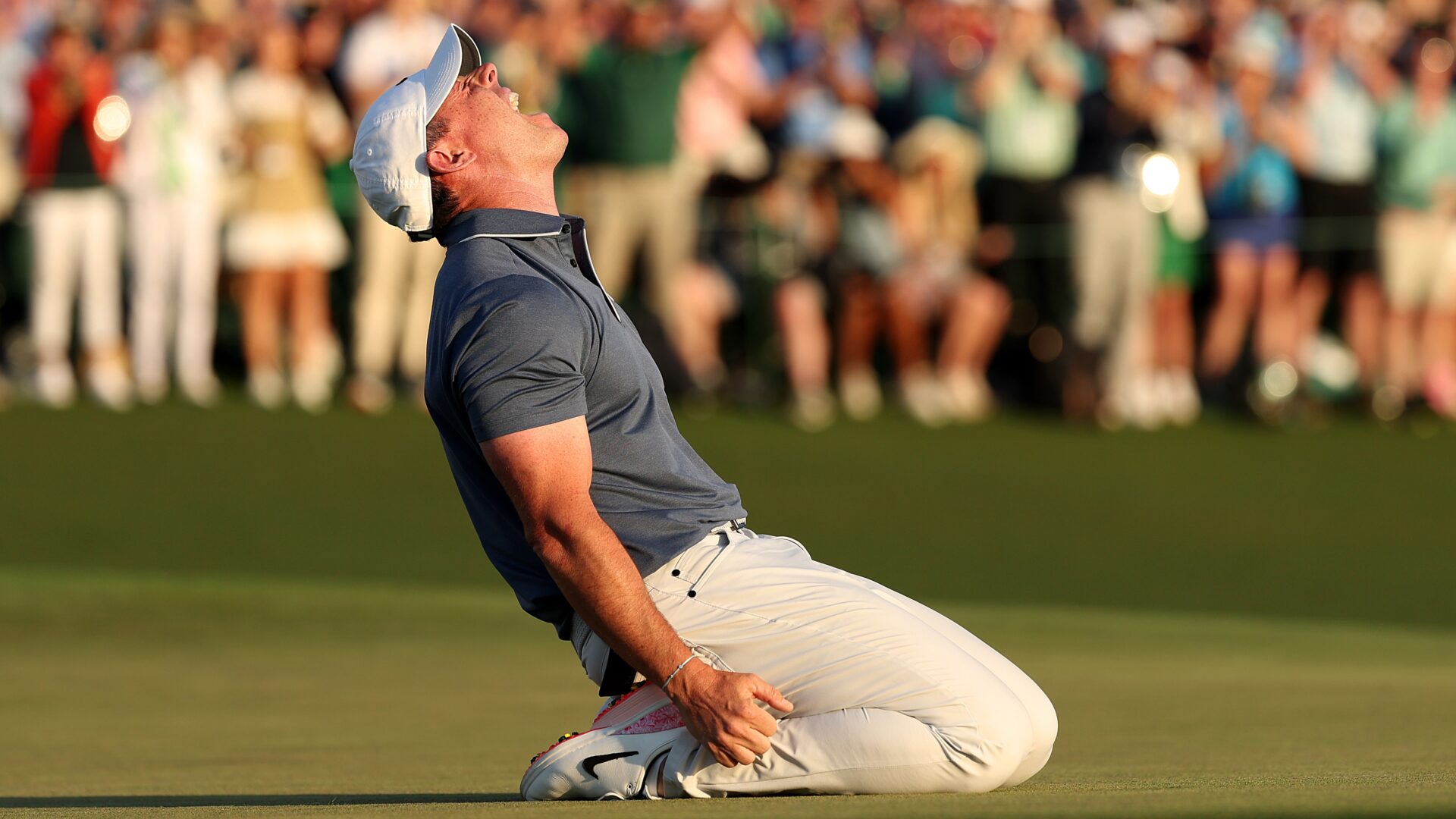 AUGUSTA, GEORGIA - APRIL 13: Rory McIlroy of Northern Ireland celebrates winning the 2025 Masters Tournament after the first playoff hole at Augusta National Golf Club on April 13, 2025 in Augusta, Georgia. (Photo by Richard Heathcote/Getty Images)