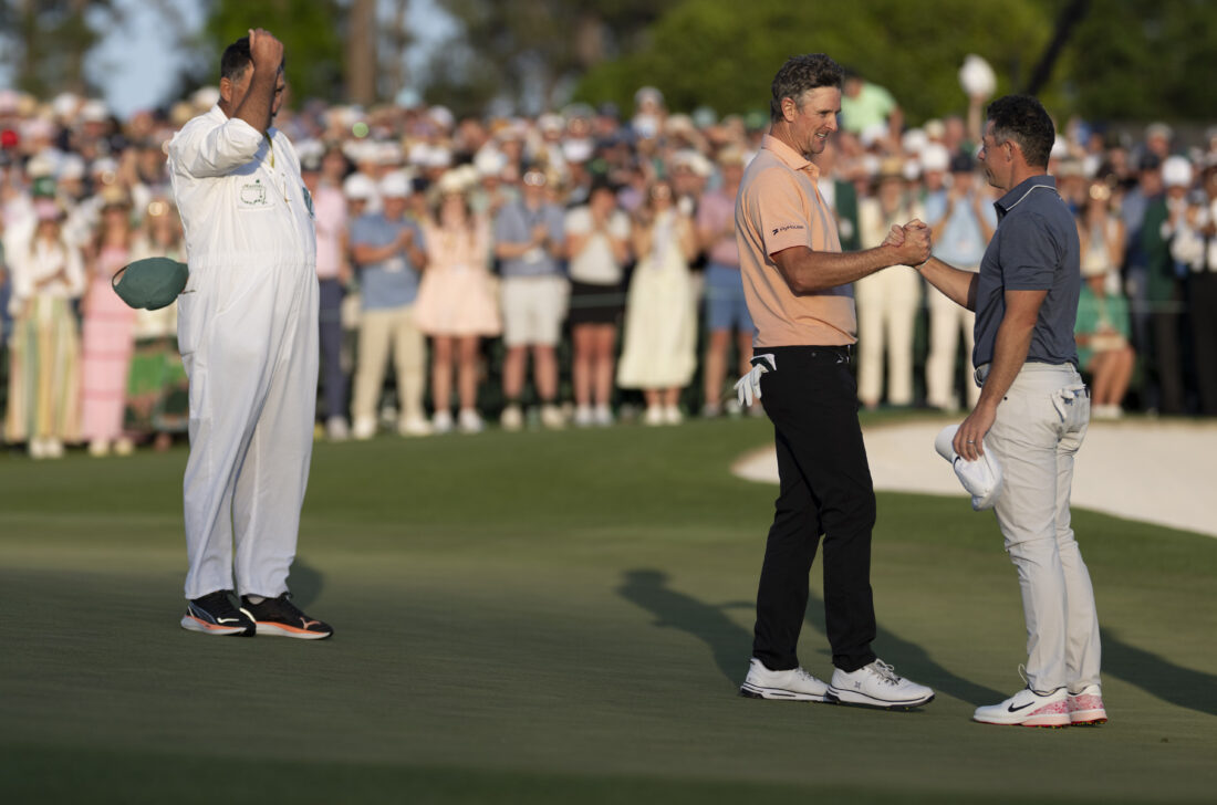 Rory MCILROY (IRE) wins the play off V Justin ROSE (ENG) at 18th par 4 during fourth round US Masters 2025, Augusta National, Augusta, Georgia,USA. © MATTHEW HARRIS Golf Collection Credit: Matthew Harris / Golf Picture Agency