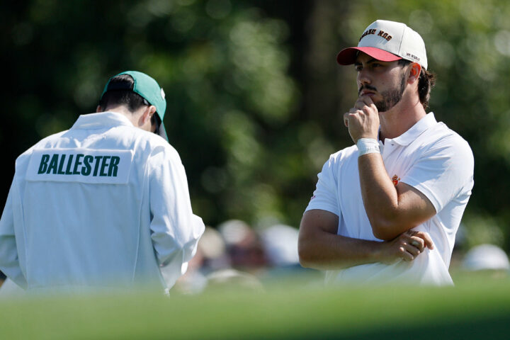 AUGUSTA, GEORGIA - APRIL 10: Amateur Jose Luis Ballester of Spain prepares to play a shot from the fourth tee during the first round of the 2025 Masters Tournament at Augusta National Golf Club on April 10, 2025 in Augusta, Georgia. (Photo by Harry How/Getty Images)