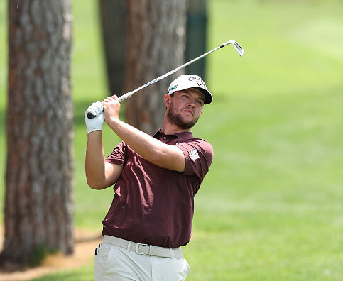 ANTALYA, TURKEY - MAY 11: Sam Bairstow of England plays his second on the 10th hole on day four of the Turkish Airlines Open 2025 at Regnum Carya Golf & Spa Resort on May 11, 2025 in Antalya, Turkey. (Photo by Jan Kruger/Getty Images)