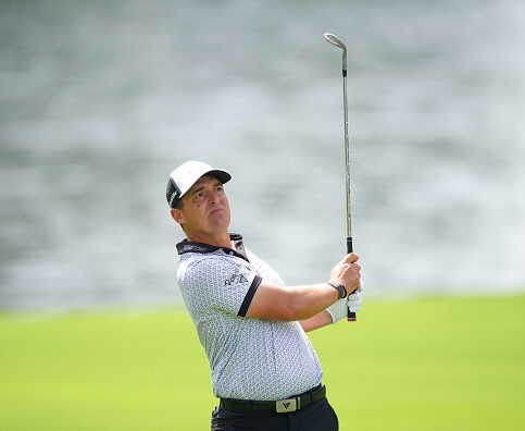 CHARLOTTE, NC - MAY 15: Justin Lower hits his third shot on the 15th hole during the first round of the PGA Championship at Quail Hollow Club on Thursday, May 15, 2025 in Charlotte, North Carolina. (Photo by Darren Carroll/PGA of America via Getty Images)