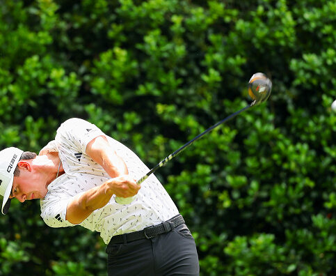 CHARLOTTE, NORTH CAROLINA - MAY 15: Michael Thorbjornsen of the United States hits a tee shot on the 12th hole during the first round of the PGA Championship at Quail Hollow Country Club on May 15, 2025 in Charlotte, North Carolina. (Photo by Kevin C. Cox/Getty Images)
